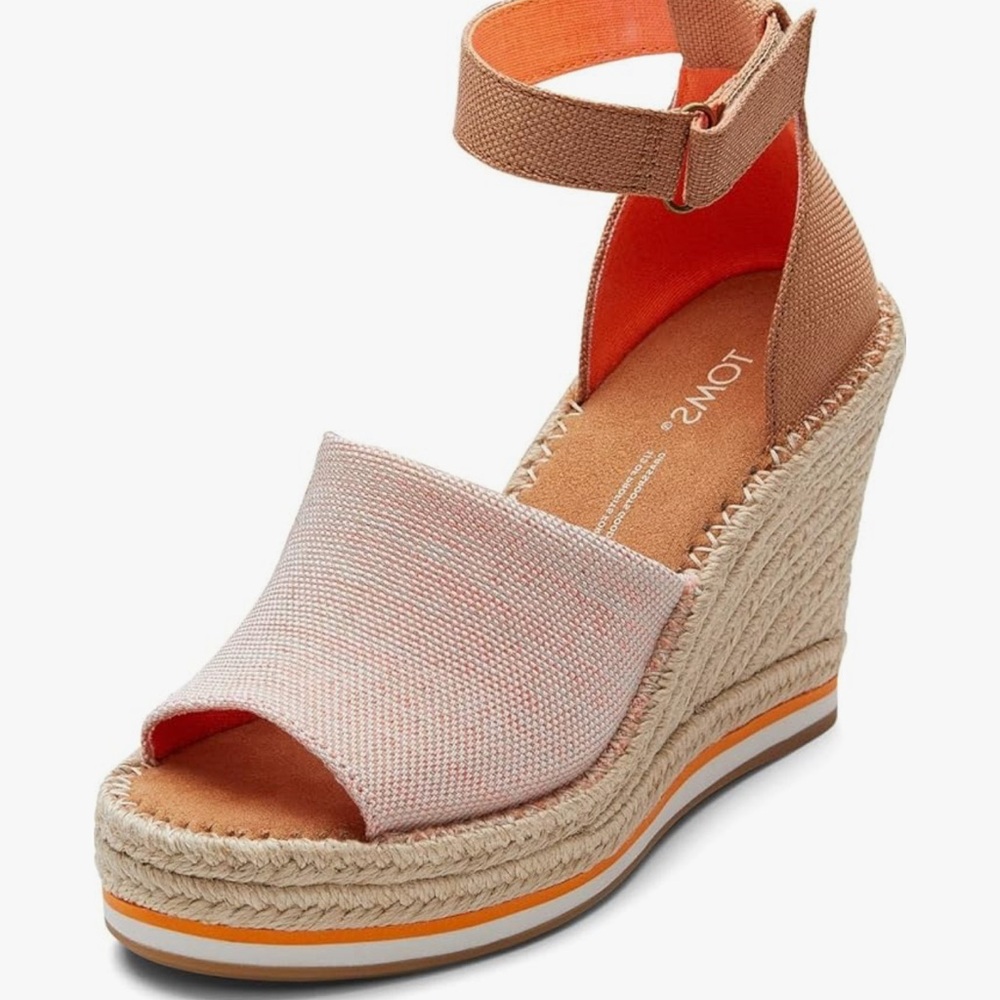 TOMS Marisol Orange and Tan Wedge Sandals